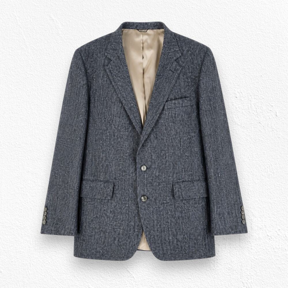 Vintage 90s Bill Blass Gray Tweed Wool Blazer USA Made Single Breasted Size 44R